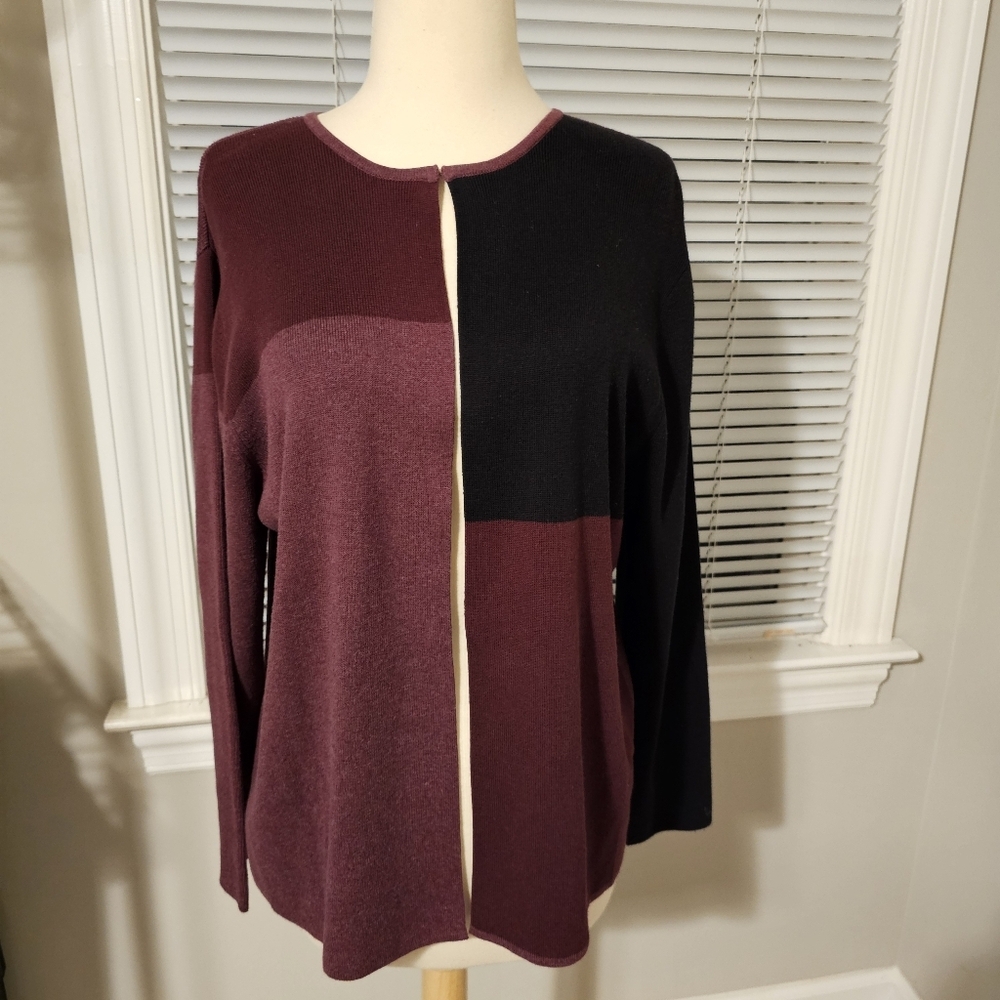Ambra Color Block Cardigan Sweater Cotton Maroon Black